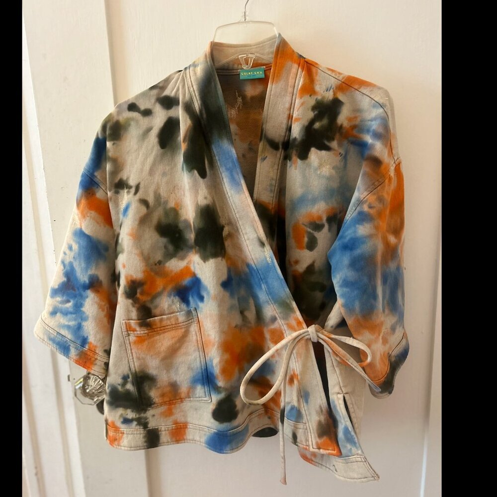Handmade Ice-Dyed Kimono Wrap by Portland Artist – Medium (100% Cotton)